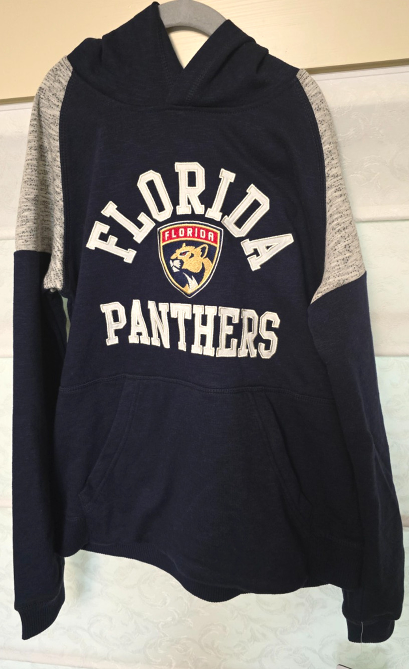 Florida Panthers Youth Medium 10/12 Navy Gray NHL Hoodie Sweatshirt NWT NEW